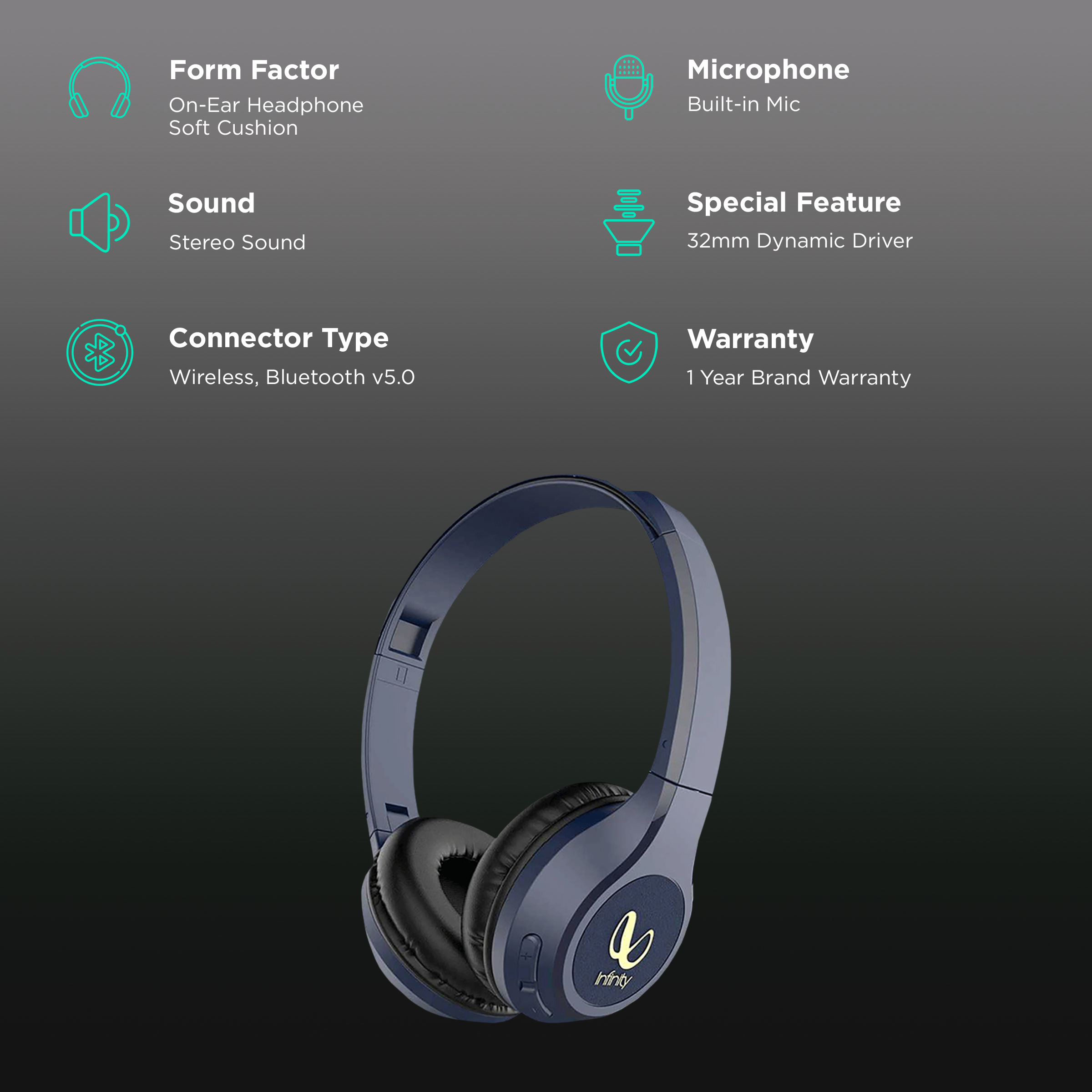 Buy Infinity Tranz Bluetooth Headphone with Mic Fast Charging On